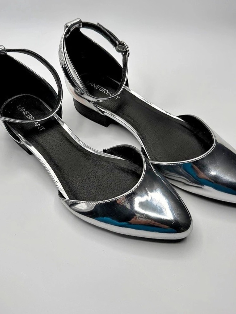 Lane Bryant Silver Pointed-Toe Ankle Strap Heels Size: US 10, UK 8, EU 41